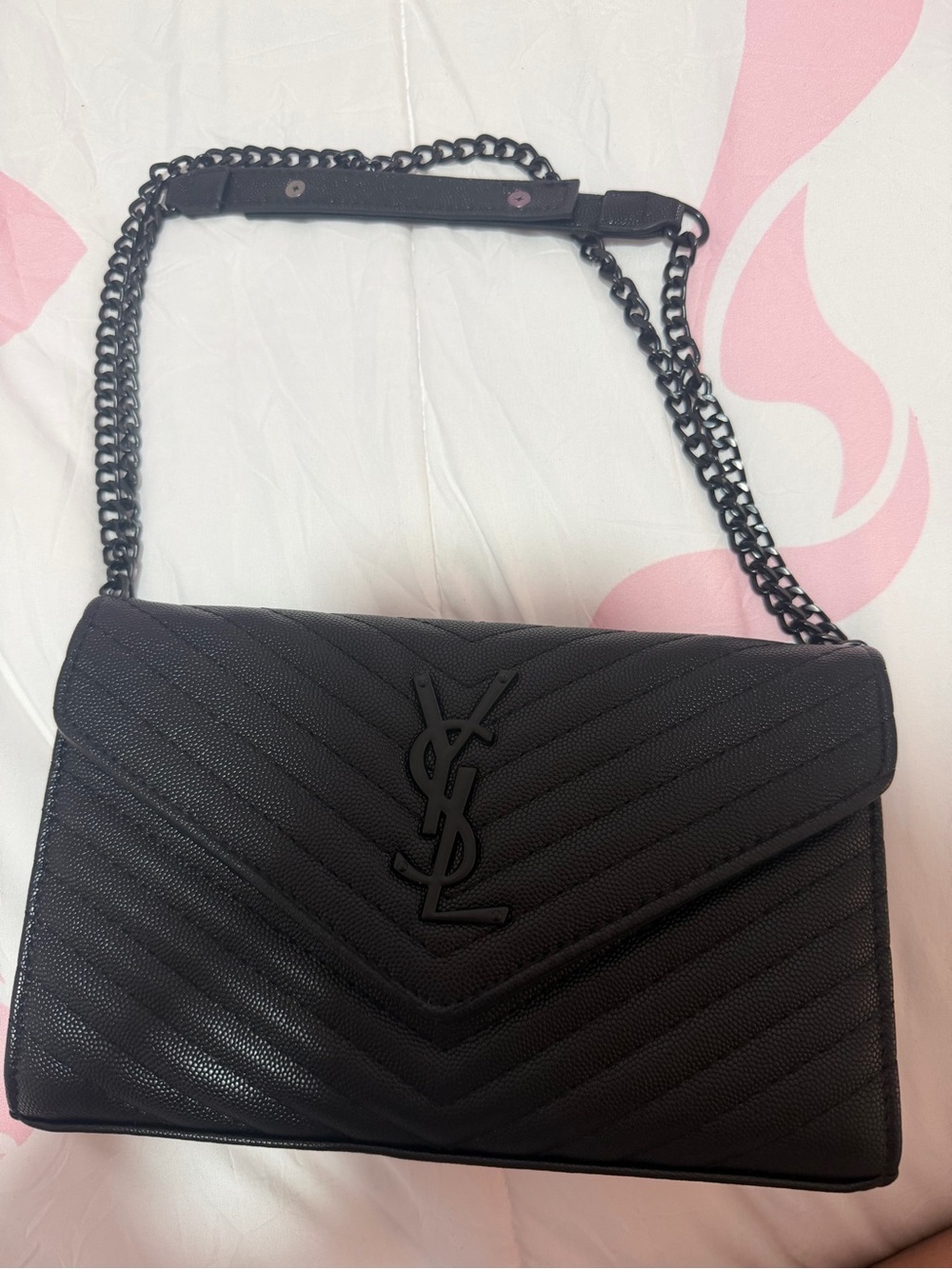 Saint Laurent Black Quilted Chevron Chain Shoulder Bag